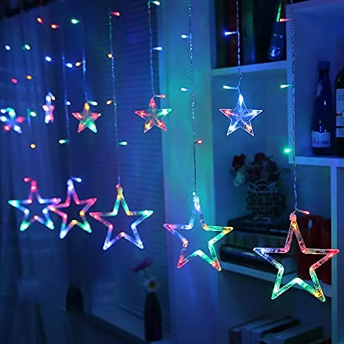 Image of Lexton 12 Stars 138 Led Curtain String Lights Window Curtain Lights with 8 Flashing Modes Decoration for Christmas, Wedding, Party, Home, Patio Lawn Multicolor (138 Led-Star, Pack of 1)
