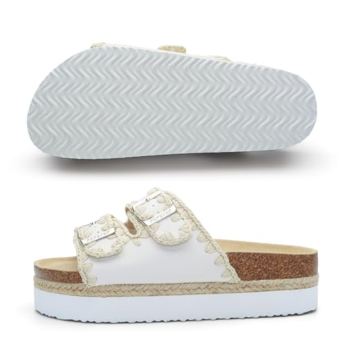 Image of PepStep Slide Sandals for Women with Soft Cork Footbed and Strap, Ladies Fashion Platform Slide Sandals Comfortable Slip On Style