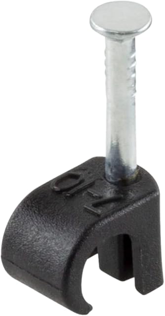 GTSE Round Black Cable Clips, For Cables 7-10 mm, Box of 100, Skirting Wire Nail Clips, Cable Tacks for Ethernet, Electrical Cables, Wires
