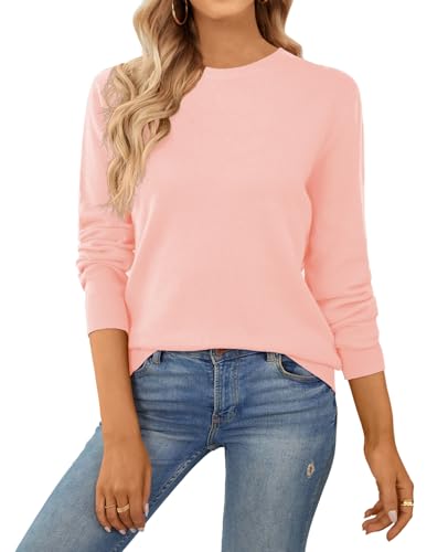 Image of QUALFORT Women's 100% Cotton Sweater, Basic Lightweight Long Sleeve Pullover
