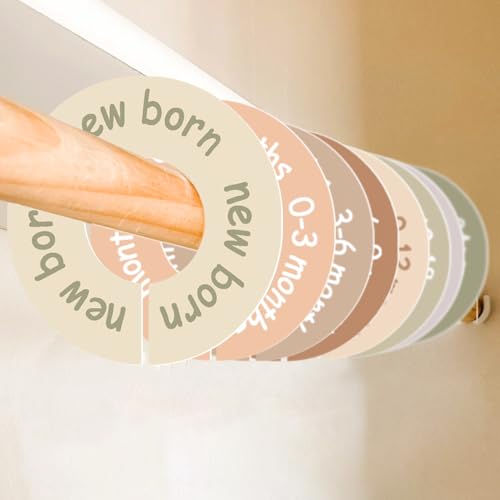 Image of cephira Baby Closet Dividers for Clothes - Earth Tone Round Baby Clothes Dividers for Closet Rod, Nursery Closet Organizer & Decor, Clear Labels for Easy Sorting, Fits Most Rods