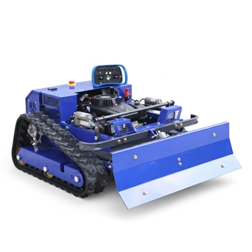 Remote Control Lawn Mower with Snow Plow, All-Terrain Crawler Track Mower, Oil-Electric Hybrid Power for Steep Slopes, Large Turf & Heavy Snow, Adjustable Cutting Height