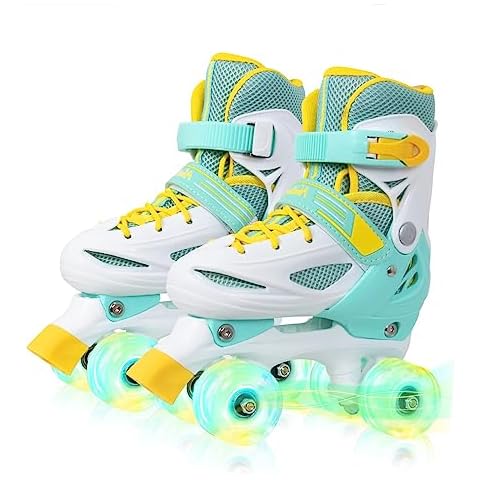 Nattork Roller Skates for Girls Kids Boys, 4 Sizes Adjustable Quad Skates Shoes with Light up Wheels,Safe and Fun Girl Skates, Best Gift for Beginners Indoor Outdoor Sports Teal Cover