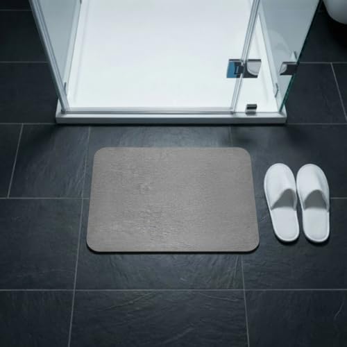Image of Stone Bath Mat | Diatomaceous Earth Non-Slip Quick Drying Bathroom Floor Mat | Super Absorbent Bathtub & Shower Mat | Odor Free, Safe & Clean for Bathroom & Kitchen (Light grey, 29.5 x 39.5 cm)