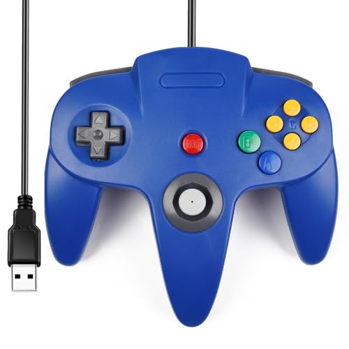 miadore Classic N64 USB Controller,Plu g& Play,Retro Wired Gamepad Joystick Game Controller for Windows PC,Mac,Linux,Raspberry Pi 3 (Blue)