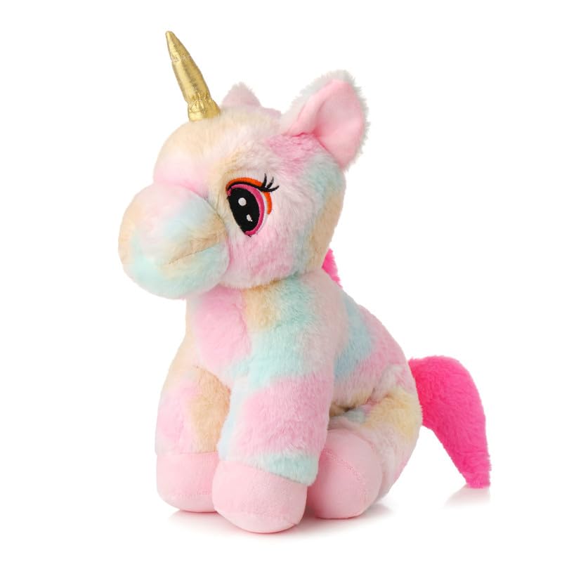 Krow Enchanting Rainbow Multicolor Unicorn Soft Toy - 34CM | Awesome Gift for Girls/Kids | Floppy and Glittery with Sparkling Golden Horn | Soft Stuffed Plush Animal
