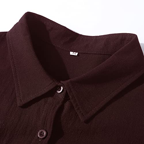 Image of Ladyful Women's Cotton Linen Maxi Dress Summer Long Sleeve Shirt Dress | Button down, Collared, Pockets, Solid color /Striped, Summer Caftans for women, Plus size, Cotton maxi dress for Party, Beach