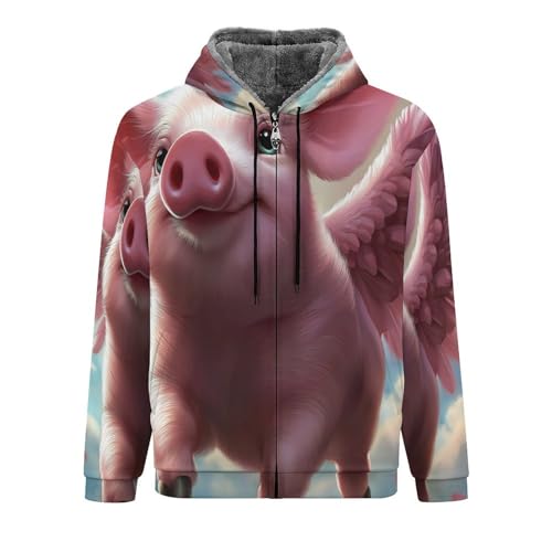 Cardigans à capuche rose cochon avec ailes en polaire douce pour hommes