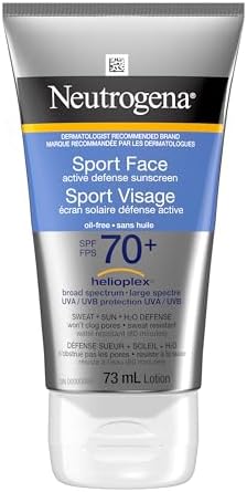 Neutrogena Sport Face Sunscreen SPF 70+, Oil-Free Facial Sunscreen Lotion with Broad Spectrum UVA/UVB Sun Protection, Sweat-Resistant & Water-Resistant, 73 mL