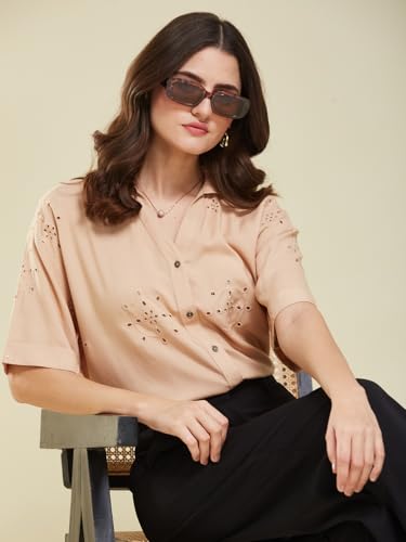 Image of J TURRITOPSIS Women's Cotton Blend Embroidered Stylish Shirt