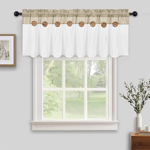 FRAMICS Farmhouse Valance Curtains, Boho Cotton Linen Kitchen Valance, Rustic