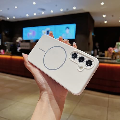 Image of LuxuryKase Silicone Magnetic Case for Samsung Galaxy S25 Plus | Soft Microfiber Lining | MagSafe Support | Shockproof Protective Cover | Precise Cutouts | Slim Fit Design - White