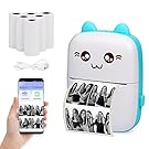 Impresora portátil, mini impresoras térmicas inalámbricas Bluetooth de bolsillo con 6 rollos de papel de impresión para Android iOS, impresora Bluetooth sin tinta, regalo para recibos de fotos, notas, estudio, oficina en casa, azul