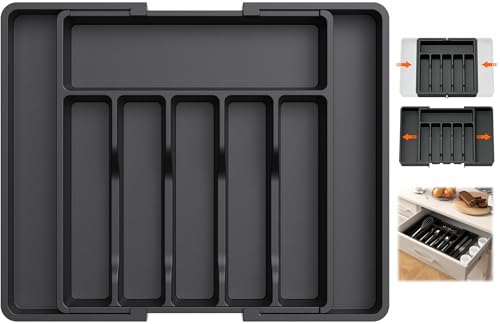 Mumoo Bear Large Silverware Drawer Organizer, Expandable Utensil Tray for Kitchen, BPA Free Flatware and Cutlery Holder Larger Capacity Adjustable Plastic Storage for Spoons Forks Knives, Large