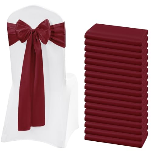 Lykoow 60 fasce decorative per sedie, in raso bordeaux, con fiocco, per matrimoni, ricevimenti, feste, hotel, casa, cucina (bordeaux, 18 x 274 cm)