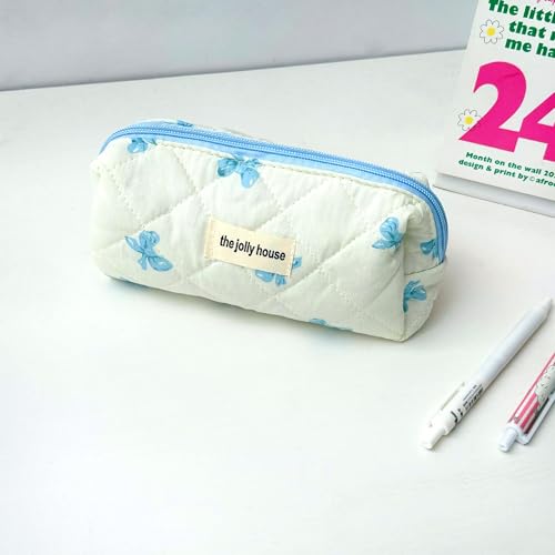 Image of Carry bloom Pencil Pouch Cute Pencil Case for Girls Aesthetic Pencil Bag with Zipper Pen Cases School Supplies Makeup Bag (butterfly blue)