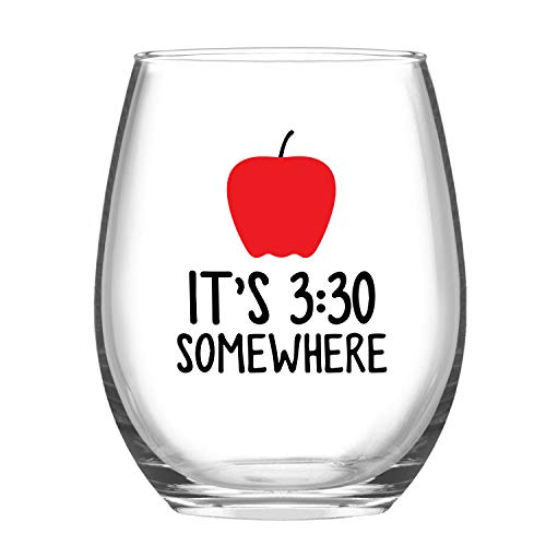 Gtmileo Teacher Wine Glass - It's 3:30 Somewhere 15Oz Stemless Wine Glass