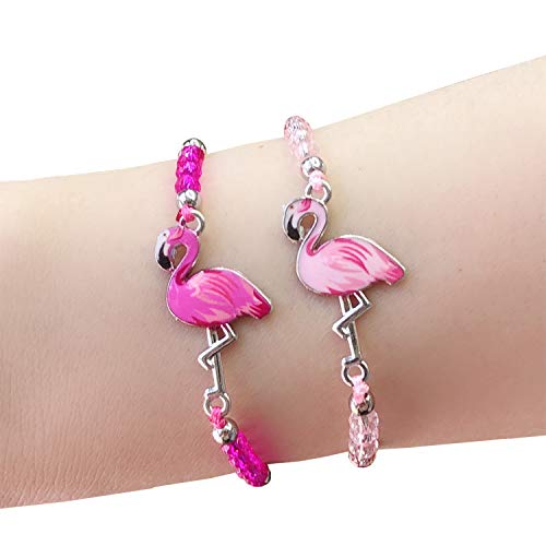 Elesa Miracle 12pc Women Girl Flamingo Woven Friendship Crystal Bead Bracelet Value Set Kids Party Favor Adjustable Bracelet2