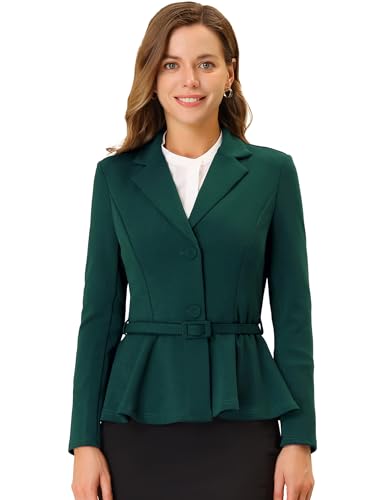 Allegra K Vintage Blazer for Women's Ruffle Hem Belted Notched Lapel Office Work Blazers