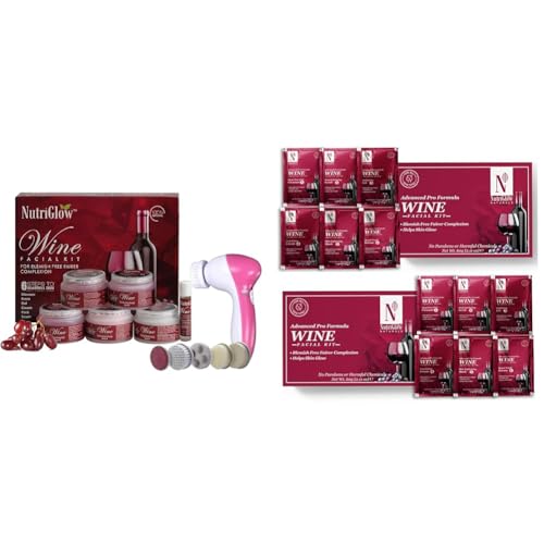 NutriGlowInstant Glow Beauty Wine Facial kit with Goodness Of Red Grape Extracts With Free 5 in 1 Face Massager for FacialNATURAL’S Advanced Pro Formula Wine Facial Kit , Pack of 2