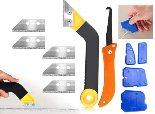 11Pcs Rascador Juntas Azulejos,Removedor de Lechada con 5 Pcs Cuchilla de Repuesto, Rascador de Juntas para Eliminar Mortero para Juntas para Limpieza de Azulejos de Piso de Pared de Baño de Cocina