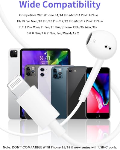 Image of Ankoda Wired Original Stereo Earphones with Built-in Microphone Compatible with iPhone 7 /8 /X /XS /XR /11 /12 /13 /14 Series, Sound, Noise Isolating in-Ear Headphones, White