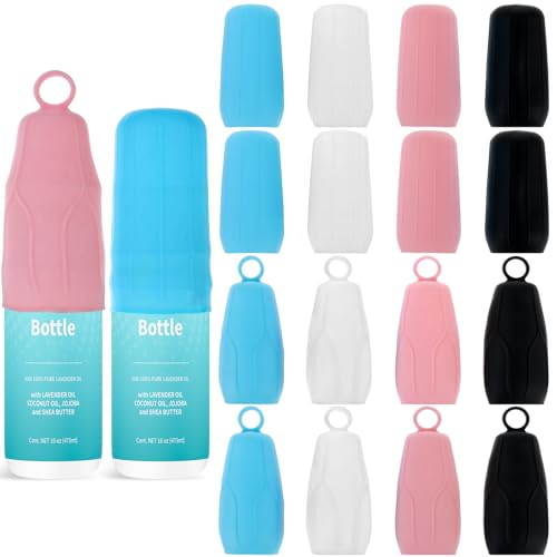 JIEYAO 16pcs Elastische Hüllen für Auslaufsicherung, Reise Auslaufsichere Hüllen für Reisebehälter Silikon Flaschenhülle Wiederverwendbar Toilettenartikel Abdeckungen Reisezubehör für Shampoo Duschgel