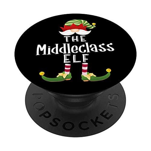 Middleclass Elf Group Christmas Funny Pajama Party PopSockets Swappable PopGrip, Black