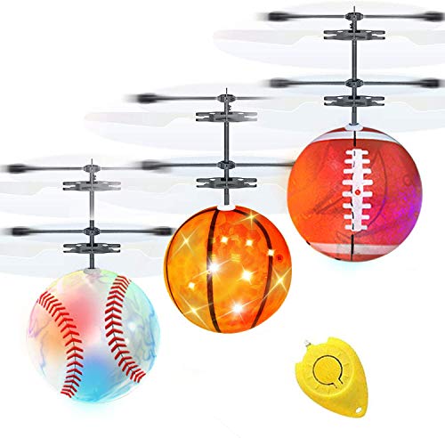 3 Pack Flying Ball Kids Toys, RC Flying Toys for Kids Boys Girls Holiday Christmas Stocking Stuffers Gifts Sport Fans Style Light Up Ball Drone Rechargeable RC Helicopter with Remote Control