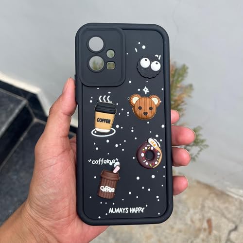 Image of Outlouders Back Cover for Vivo T1 5G / Vivo Y75 5G / IQOO Z6 5G | Cute Fun Cartoon 3D Bear Silicone | Full Body Protection Bumper Case (Black)