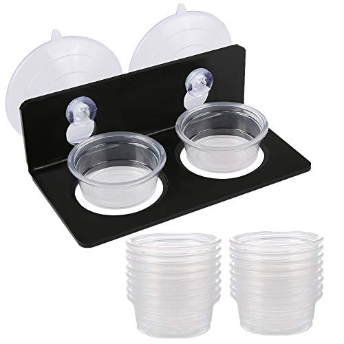 SLSON Gecko Feeding Ledge Suction Cup with 20 Pcs 0.5oz Plastic Bowls Reptile Food＆Water Feeder Ledge Accessories for Lizards, Chameleon, Crested Gecko