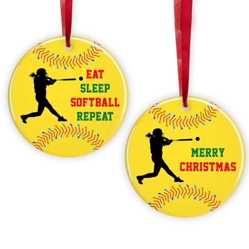 Eat Sleep Softball Repeat Sport Christmas Ornament 2024, Girls Softball Ornament for Christmas Tree, Softball Player Xmas Ornament Hanging Decorations, Sports Gifts for Softball Player Athlete Coaches