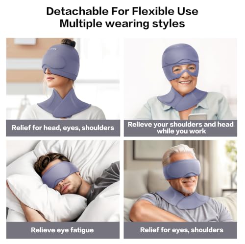 Image of 3 in 1 Migraine Relief Cap Neck Ice Pack Wrap Gel and Ice Eye Masks, Detachable Ice Caps with Eyes Masks, Hot and Cold Therapy for Relief of Headaches, Stiff Neck and Eye Fatigue (Light Grey)