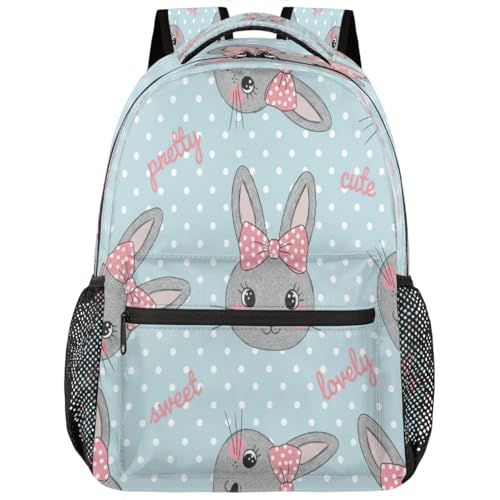 Mochila escolar de conejos con lunares y compartimento para laptop de 15.6 pulgadas