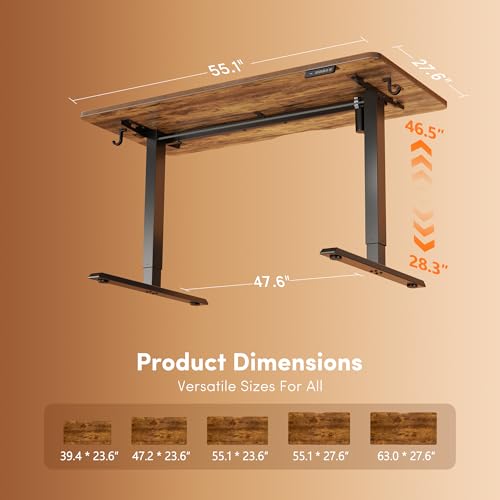 Image of FEZIBO Standing Desk, 55x28 Inches Electric Height Adjustable, Sit Stand Up, Computer Office Desk with Splice Board, Black Frame /Rustic Brown TOP