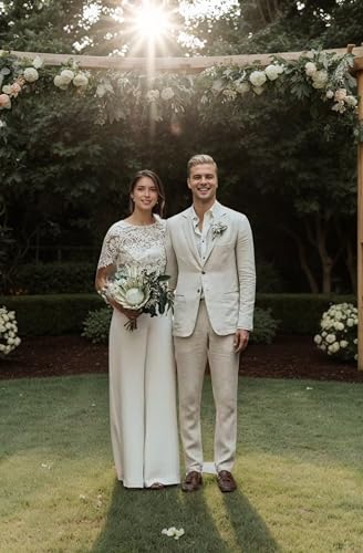 Mens Suit 2 Piece Linen Suit for Men Lightweight Summer Wedding Groomsmen Prom Casual Mens Blazer Pants3