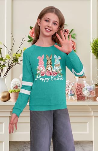 Image of Ithalt Kids Easter Shirts for Girls Cute Bunny Graphic Tshirt Easter Long Sleeve Tops 5-14y