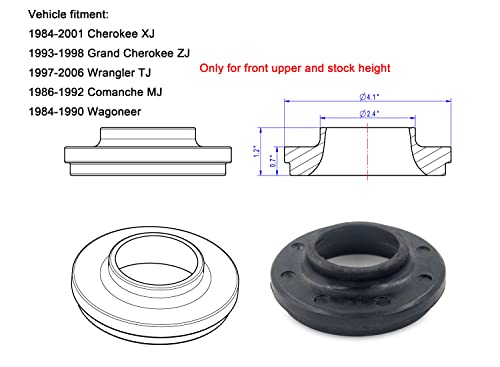 Autoacc Front Upper Coil Spring Insulators, Coil Spring Isolators Compatible With 1984-2001 Cherokee Xj, 93-98 Grand Cherokee Zj, 97-06 Wrangler Tj, 86-92 Comanche Mj, 84-90 Wagoneer (Stock Height) #TOP2