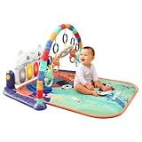 Raganet, Gimnasio de Actividades Musical para Bebé con Piano Didáctico Ajustable, Tapete Acolchado, 77x56cm, Arco con...