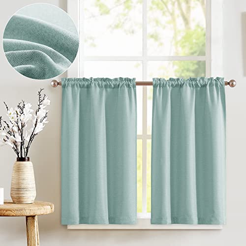 jinchan Boho Linen Kitchen Curtains 45 Inch Bohemian Geometric Striped Small Window Curtains Light Filtering Farmhouse Country Rustic for Bathroom Living Room 2 Panels Black 25"W x 45"L (Pac
