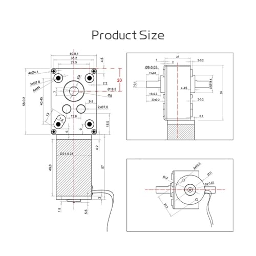 Moteur à engrenages 840-31zy DC 12V 60RPM à double arbre long - 2