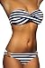 Imilan Twist Bandeau Bikini Set Swimwear Swimsuit for Women (L, Royal Stripe)