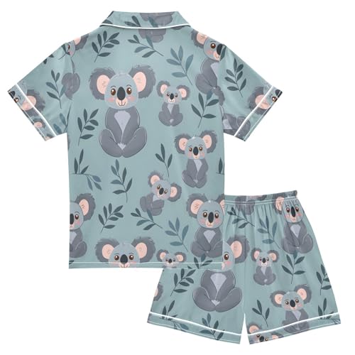 Koala Cartoon Pattern Pajamas Set Summer Button Down Sleepwear Pjs Sets Comfy Loungewear2