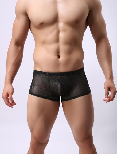 ABAFIP Men's Lace Boxer Briefs Floral Mesh Breathable Sheer See Through Low Waist Pouch Underwear4