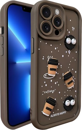 Image of SHINESTAR Back Cover for iPhone 13 Pro Max - 3D Cartoon Coffee & Eyes Design | Soft Silicone Shockproof Case with Full Camera Protection | Cute & Playful Phone Cover - Brown
