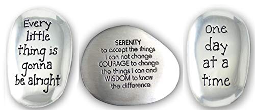 3 Positive Affirmation Stones | Soothing Stone Set with Inspirational Words | Motivational Thumb Stones with Serenity Prayer, One Day...