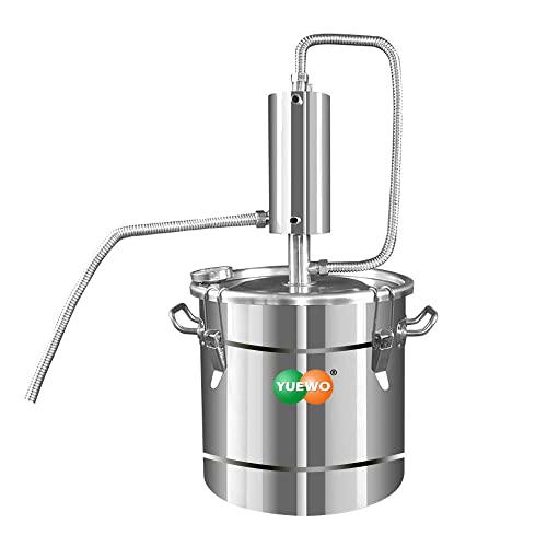 YUEWO 12 Liters/3 Gallon Home Distiller Still Spirits Alcohol Wine Making Cooling Tower with Thermometer/Water Pump for Whisky Water Essential Oil Stainless Steel (3 Gallon 12 Liters)