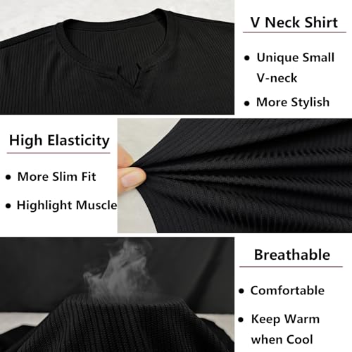Men's Muscle Stretch Shirts V Neck Long&Short Sleeve Lightweight Breathable T-Shirts Stylish Slim Fit3