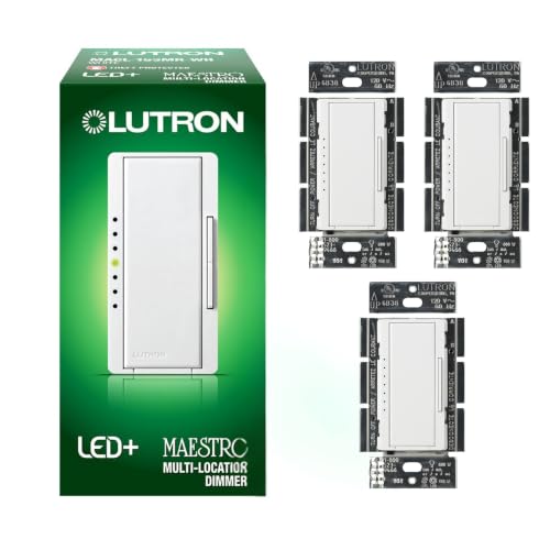 Image of Lutron Maestro LED+ Dimmer Switch for Dimmable LED, Halogen and Incandescent Bulbs, 150W /Single-Pole or Multi-Location, MACL-153M-WH-3, White (3-Pack)