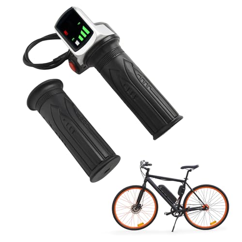 1 Pair Electric Scooter Throttle Grip 48V Twist-Throttle Handle with Display, 6-Pin Interface Key Lock Start Button for E-Bike Scooter Tricycle 7/8" 22MM Handlebar ABS Rubber (Without Keys)